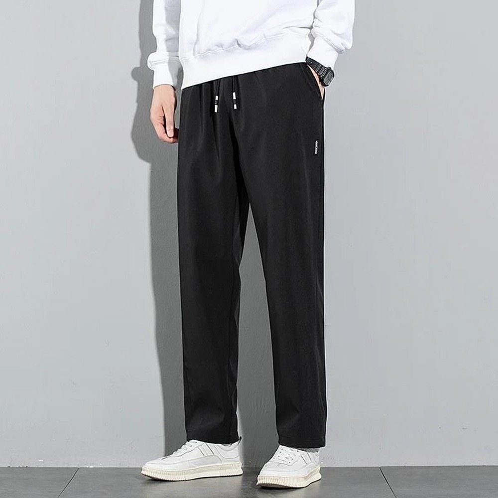 Ice Silk Men's Pants 2025 Summer New Black Gray Casual Pants